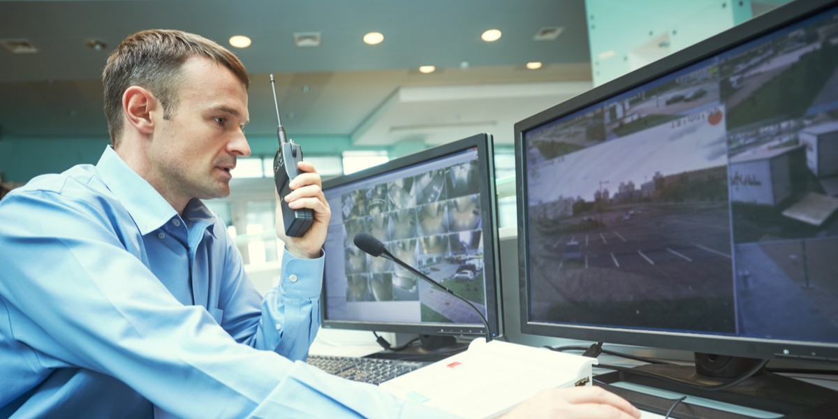 A person using a cloud based video surveillance solution to view and store footage. 